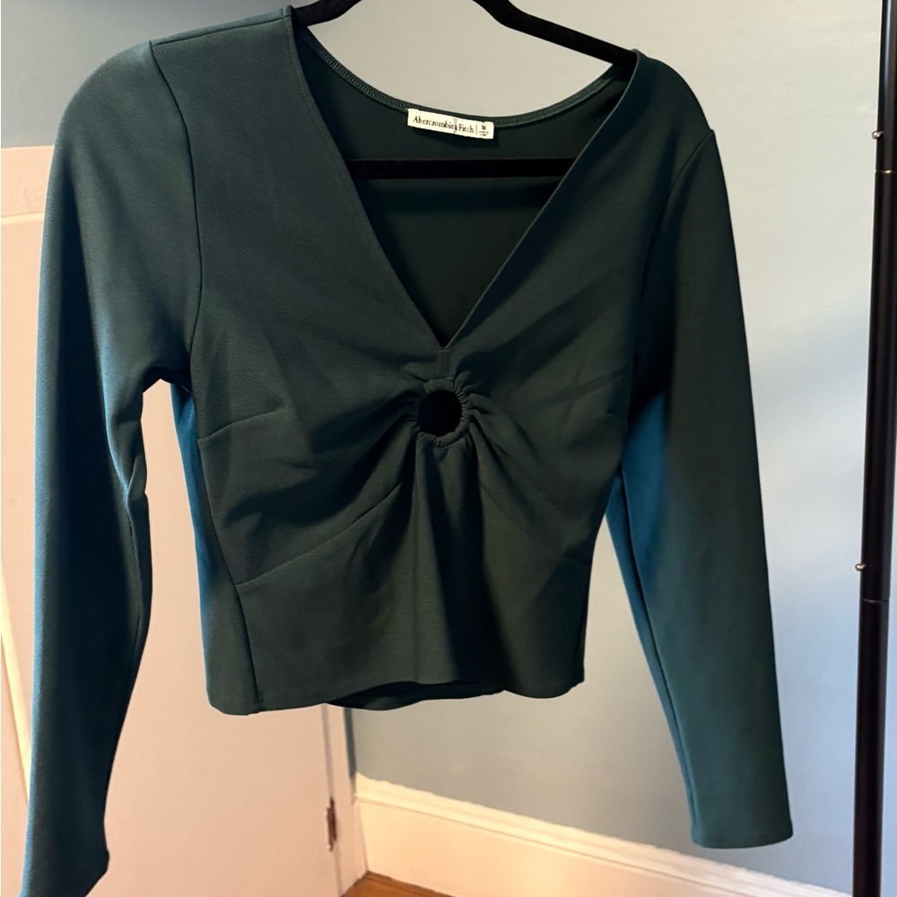 Abercrombie & Fitch Green Keyhole V-Neck Blouse Size Medium